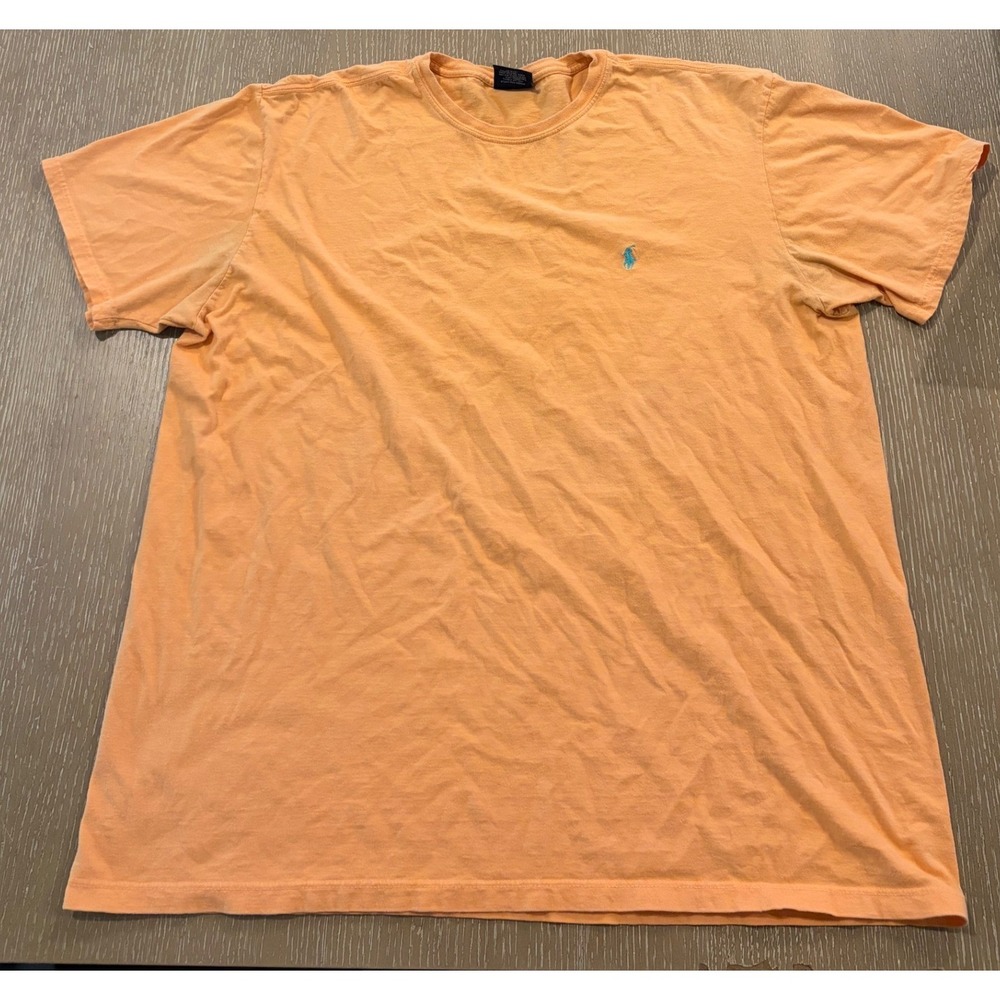 Vintage Polo Ralph Lauren Men's XL Orange Pony Logo T-Shirt Hong Kong USA Fabric